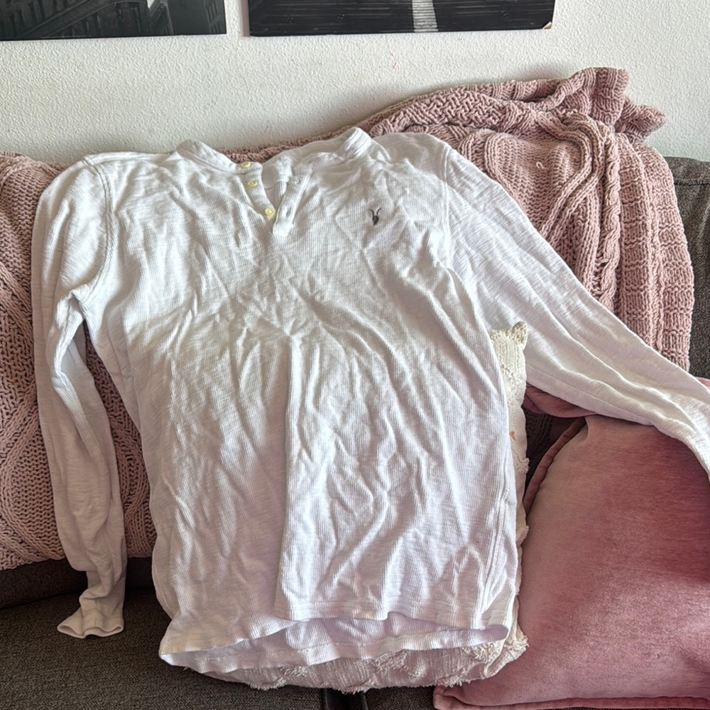 AllSaints White Henley Shirt